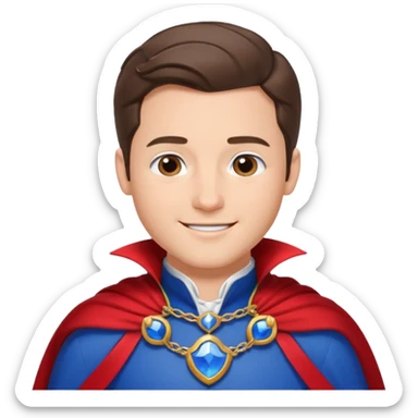 prince charming from snow white. He is brunette and has a red cape, under he's got a white shirt and a blue breast plate. He is smiling sticker