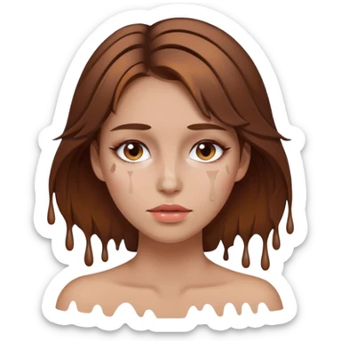 Brown Hair Woman , white paint , drip, face, hot sticker