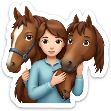 girl with brown hair hugging a horse from far away sticker