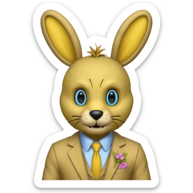 springtrap yellow damage hare suit with hare ears blue eyes with strands of 3C hair size of a small toothpick sttcking up sticker