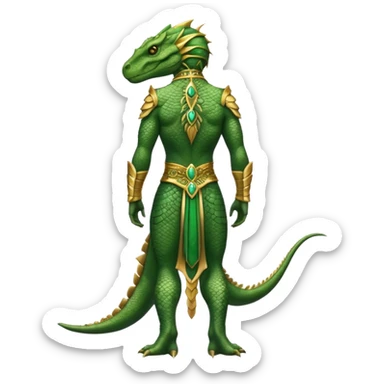 full body reptilian humanoid in ancient outfit, back view, ornate details sticker