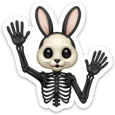 emoji d'une tête de lapin squelette noire qui dit bonjour de la main sticker