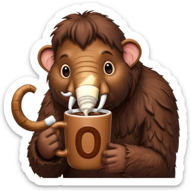A mammoth who drinks a hot chocolate sticker