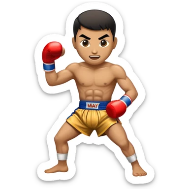 Cinematic Realistic Muay Thai Pop Culture Emoji, depicted with an action-packed portrayal of traditional Thai boxing rendered with bold textures and energetic, dramatic lighting. sticker