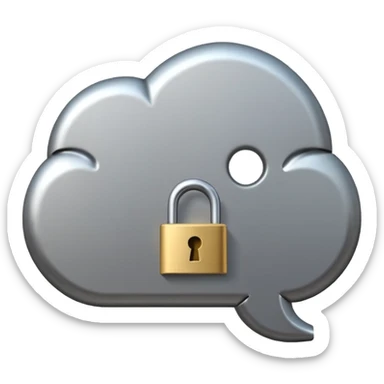 Slack emoji icon representing a conversation blocked by an external party, chat bubble with a lock or barrier, subtle external link or globe symbol, simple bold readable small size sticker