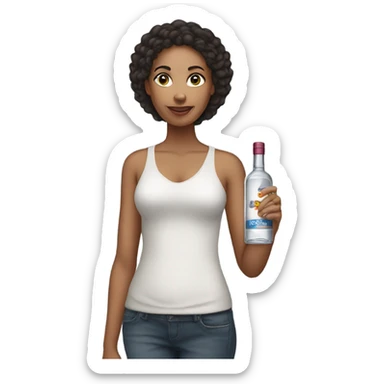Mixed race woman with a bottle of vodka sticker