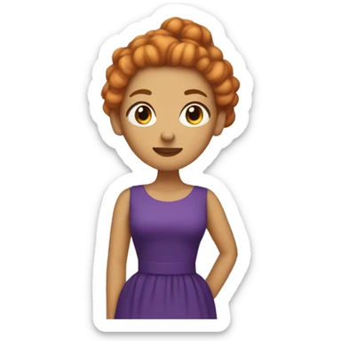 Woman with ginger frizzy hair in a bun wearing a purple dress with stars on it sticker