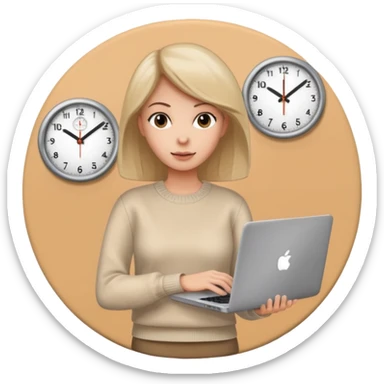 I like the 4th image. Now, make the same woman leave work with her laptop in hand. Add a round clock behind her on the wall. She is wearing a beige sweater.  sticker
