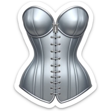 A luxury corset emoji made of silver chrome, smooth metallic curves, minimal fashion silhouette, glossy reflections, sensual high-end aesthetic, iOS emoji style, centered, clean white background sticker