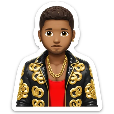 Usher with dark brown hair, black sequin jacket, shirtless with necklace  sticker