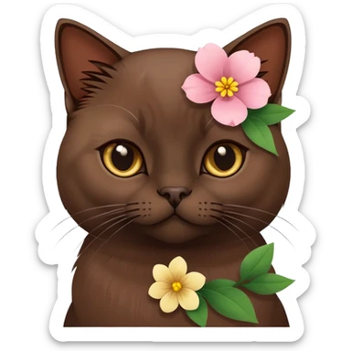 Dark brown Burmese cat with flower  sticker