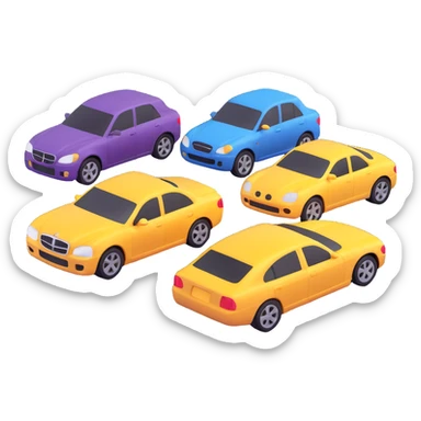 four cars together, detailed and realistic but still stylized, 3d emoji style sticker