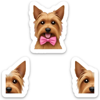 Australian terrier dog that is brown wearing a pink bow around neck sticker