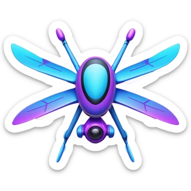 Galaxy drone emoji, with 4 wings cosmic purple blue gradient, glowing stars texture, neon propellers, 3D glossy, futuristic, transparent background. sticker