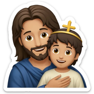 Jesucristo abrazado de un niño con pelo negro sticker