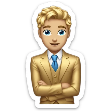 Posh-boy-with-golden-suit-and-blue-eyes-and-rainbow-unicorn-hair sticker