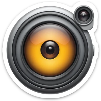 Minimalist emoji-style sticker of a wide camera lens with a human-like eye inside. Gray tones with strong contrast. sticker