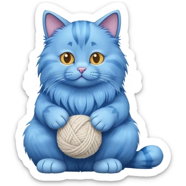 blue cat full body sitting with a wool ball sticker