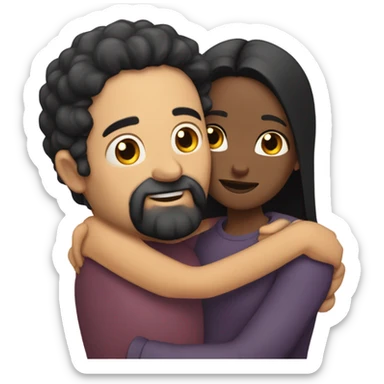 Bald man with black beard and girl with long black hair hug sticker