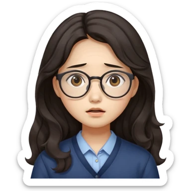  Korean female college student with a worried face , long wavy hair  sticker