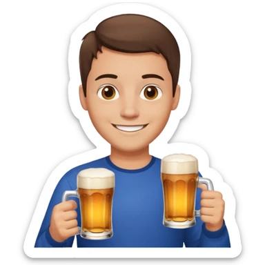 Brunette guy with short brown hair and light skin smiling with a pint of beer sticker