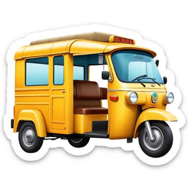 Cinematic Realistic Tuk Tuk Pop Culture Emoji, featuring a vibrant portrayal of the iconic Thai tuk tuk rendered with dynamic textures and lively, urban lighting. sticker