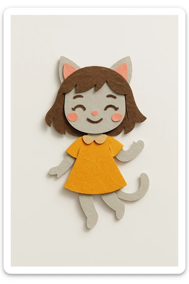 cat girl, layered paper, cat ears, cute, handmade look sticker