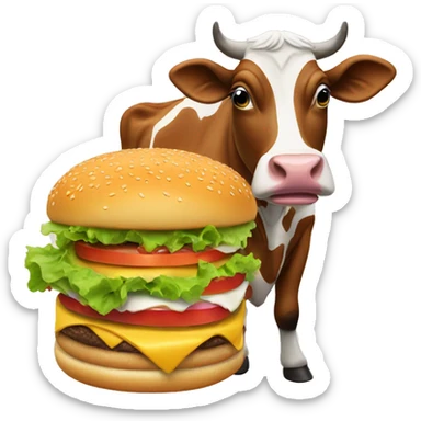 Cow eating a burger  sticker