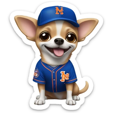 Chihuahua with a huge smile with a Mets uniform  sticker