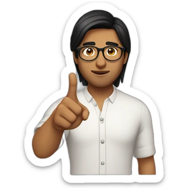 indian guy with fair skin with straight hair with round fully circular glasses black eyes black hair pointing hand towards the left side sticker
