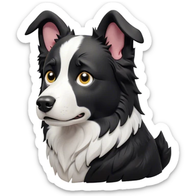 Cinematic Grumpy Border Collie Portrait Emoji, Head tilted slightly with a deeply unimpressed expression, showcasing a dense black and white coat with intense eyes narrowed into an unamused glare, ears slightly drooping in exasperation, Simplified yet comically expressive features, highly detailed, glowing with a dry, sarcastic glow, high shine, effortlessly judgmental yet dignified, stylized with a touch of cynicism, bright but brooding, soft glowing outline, capturing the essence of an eternally unimpressed yet determined herder, so lifelike it feels like it could sigh heavily at you in disdain at any moment! sticker