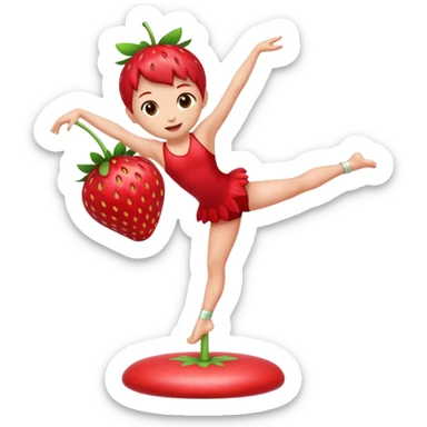 Strawberry fruit stands on one leg when doing gymnastics sticker