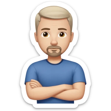 White man with short dark taper fade hair cut and slight goatee and neutral expression with his arms folded sticker