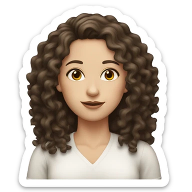White woman with dark long brown curly hair and brown eyes and eye lashes sticker