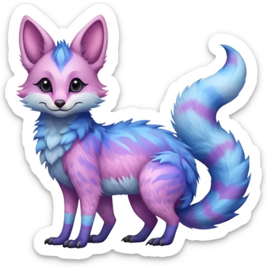 Feral Rare Fantasy   pastel cotton-candy pink-blue-purple gradient fluffy fur Vernid-Sergal-Genet-Trico-species by LiLaiRa, random markings, tufted tail, tufted ears, full body sticker