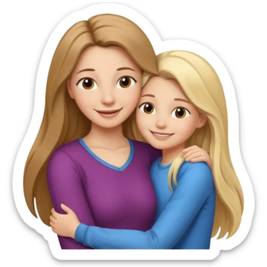 A beautiful mother with long brown hair hugging her cute 12yr old blonde hair daughter super happy sticker