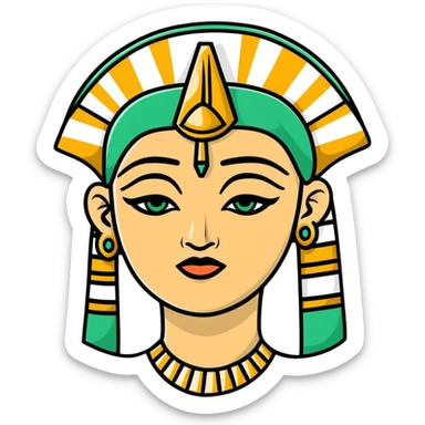 Elegant Maya-Egyptian fusion facial expression, minimalist style, white with deep green accents sticker