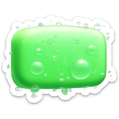 Draw a light green bar of soap. The whole thing is a bubble shape, with the tip of the bubble sticking out slightly to the side, no expression, and surrounded by bubbles, sticker