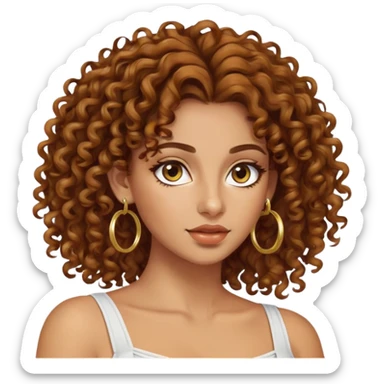 Attractive Greek woman with long curly amber-brown hair and gold hoop earrings sticker