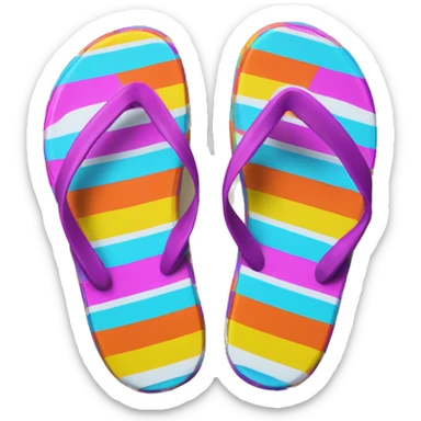 Realistic pair of striped summer flip flops isolated. sticker