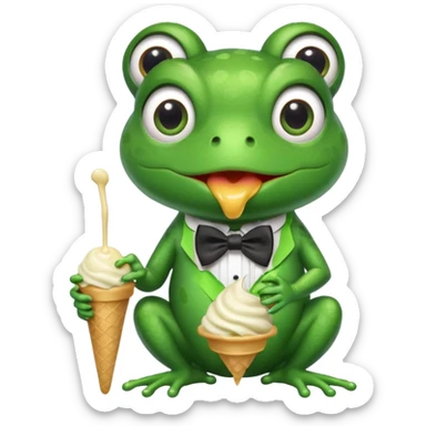 Frog with a bow tie eating ice cream sticker