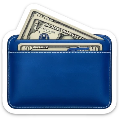  Deep Blue wallet with a single one dollar bill inside, just one dollar sticker