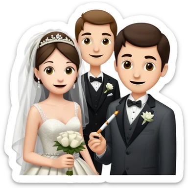 Person in fancy clothes sneaking into a wedding ceremony with a mischievous grin, uninvited guest, smoking sticker