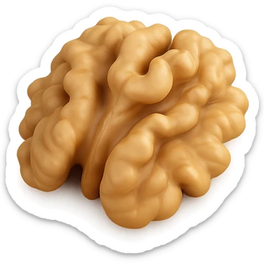 Edit the walnut kernel image to keep a realistic look with no shell and no face. Add a light shadow underneath for depth. Remove the background. The original style is 3D emoji style, but since it does not support editing, use a general style while preserving the 3D emoji realistic appearance. sticker
