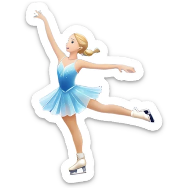 An icon featuring a shimmering rink, colorful spotlights, snowflakes gently falling from the sky, and an audience in the stands, with a snowy landscape visible through large windows with a graceful figure skater performing a spin on a sparkling ice rink. Transparent background. sticker