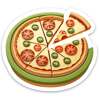 3d pie chart whith pizza as base and different colored unequal slices sticker