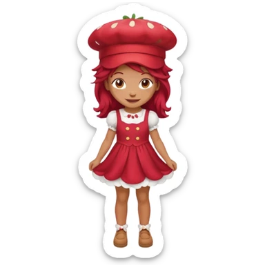 Strawberry shortcake human girl full body and legs with a strawberry hat on her red hair and dress without a cake sticker