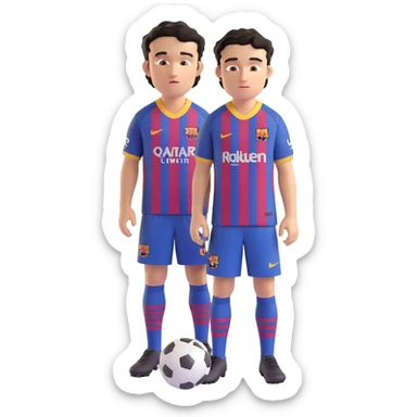 young male footballer with short curly black hair, brown eyes, confident look, in FC Barcelona kit, oversized eyes, smooth shading sticker