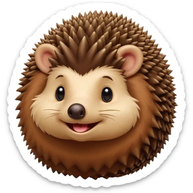 A round hedgehog with a small fuzzy beard puff under its nose, smiling shyly while holding a tiny acorn.



















 sticker