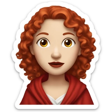 Create for me a girl with white skin, long red curly hair, red lipstick, wearing a red robe sticker